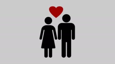 Aşık erkekler ve kadınlar. Kalp şeklinde animasyon. Kalp atışı. Sevgililer Günü - Tatil. Tebrik kartı. 4K video