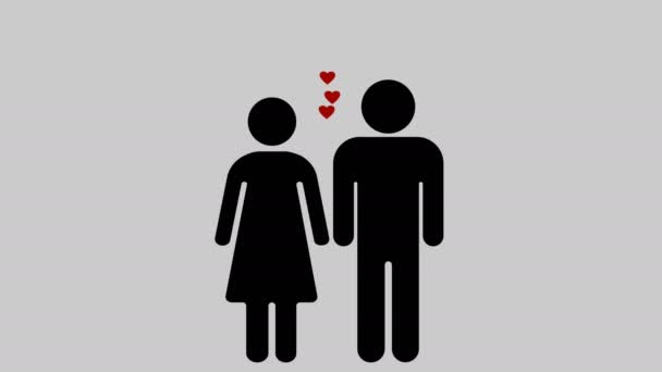 Hombres Mujeres Enamorados Animación Forma Corazón Latido Del Corazón Tarjeta — Vídeo de stock