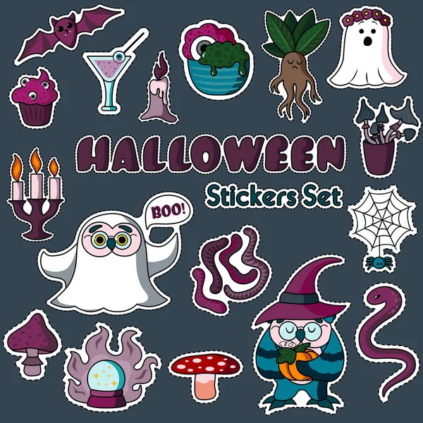 Halloween cute vector stickers set — Stock Vector