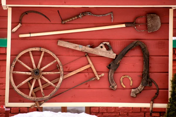 Starověké Zemědělské Nástroje Historická Expozice — Stock fotografie