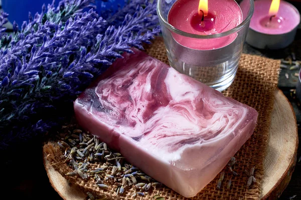 Natural Organic Lavender Soap Spa Body Care Close Macro — Stock Photo, Image