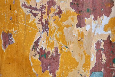 Eski sarı ve kırmızı tuğlalı bir duvarın dokusu. Yakın çekim, desen.