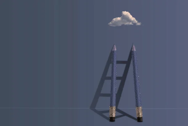 Ladder Reaching Cloud Creative Pencil Concept Idea — Stock Photo, Image