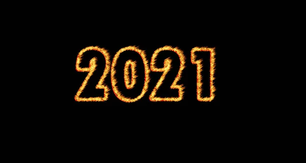2021 Fiamma Fuoco Isolata Fondo Nero Numero Bruciato 2021 Concetto — Foto Stock