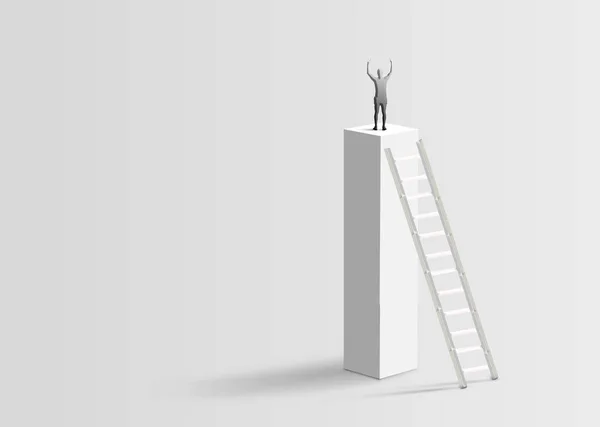 One Guy Standing on top high of one bar column, challenge and self-improvement concept