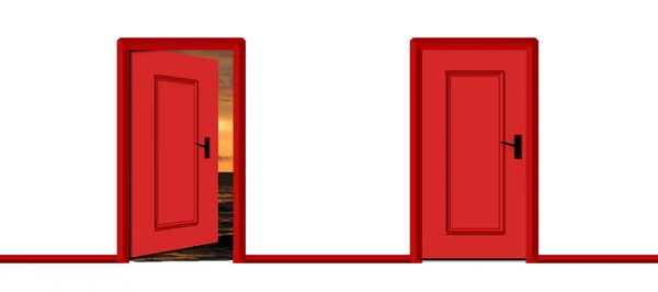 Otwarte Drzwi Zamknięte Drzwi Bieli Otwarte Życie Wschód Słońca Bliskie — Zdjęcie stockowe