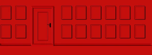 Панорамні Червоні Стіни Двері Порожні Рамки Фотографії Дизайн Горизонтальна Абстракція — стокове фото