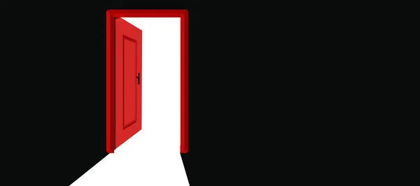 Czerwone Otwarte Drzwi Ciemności Białym Światłem Drzwi Ilustracja Panoramy Optymista — Zdjęcie stockowe