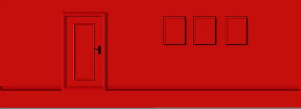Червоні Двері Панорамній Стіні Трьома Фоторамками Презентація Горизонтальний Подарунок Дверима — стокове фото