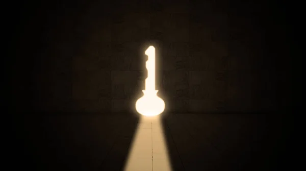 Ușă Creativă Găurii Cheii Într Cameră Mare Întunecată Perete Podea — Fotografie, imagine de stoc
