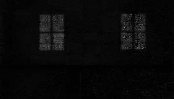 Very Dark Room Light Windows Shadows Interior View Black Dark — Stock Photo, Image
