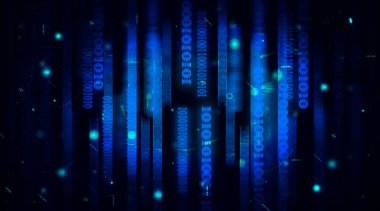 Mavi kod 01 soyut, koyu mavi ve yazılım kodlaması 0 ve 1. sistem hacklemesi, bilgisayar teknolojisi ve siber uzay programlama kavramı.