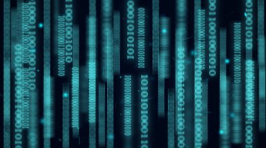 Bilgisayar teknolojisi arka plan kavramı, koyu mavi arka planda sanal sayılar 0 ve 1 kodları, kaydırma numarası hareketi ve hareket bulanıklığı etkisi. yazılım mühendisliği ve bilgi evrimi