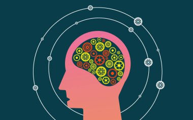 İnsan beyninin içindeki yapay insan zihni ve dişli sembolü. Yapay zeka ve akıllı teknoloji konsepti