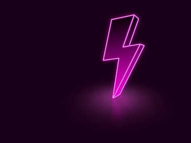 Pembe Neon Electric şarkı söylüyor. Parlayan parlak neonik cıvata. elektrik şoku sembolü.. 3 boyutlu soyut 