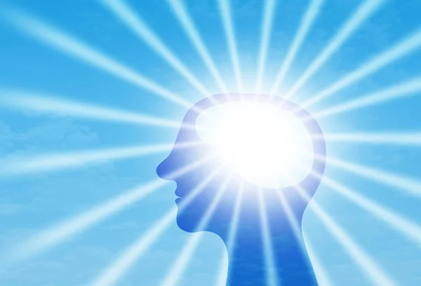 Sunrays glow from Human Head, Mind energy and Power, positive thought and emotion, and Mental heath concept