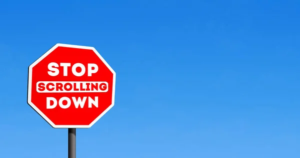Stop Scrolling Down Road sign Sky background
