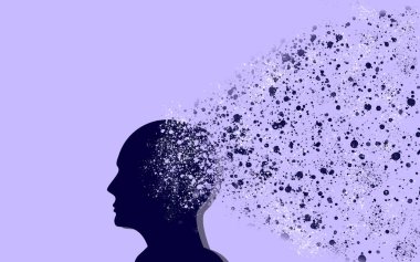 İnsan Başı Patlama ve Beyin Kaybı. Alzheimer konsepti. İnsan kafası Hafızasının Bazı Parçalarını Kaybediyor 