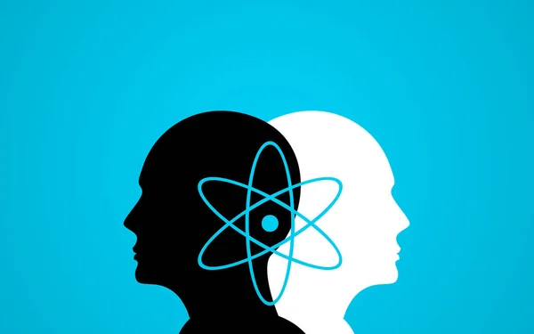 Two Human Head Sharing Science Symbol Exchange Valuable Information Knowledge — Stock Photo, Image