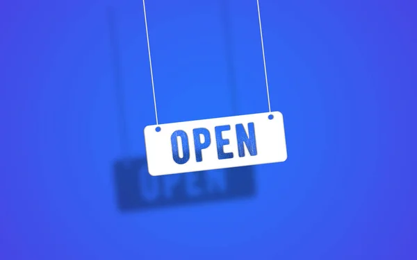 Open Bord Hangend Met String Koningsblauwe Achtergrond Render White Shape — Stockfoto