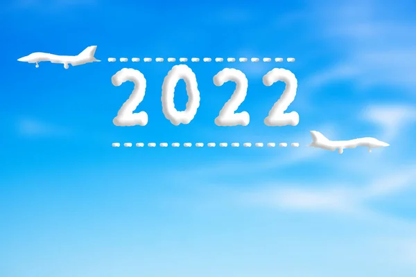 2022 Cloud Sky Concetto Capodanno Two Airplane Drawing 2022 Con — Foto Stock