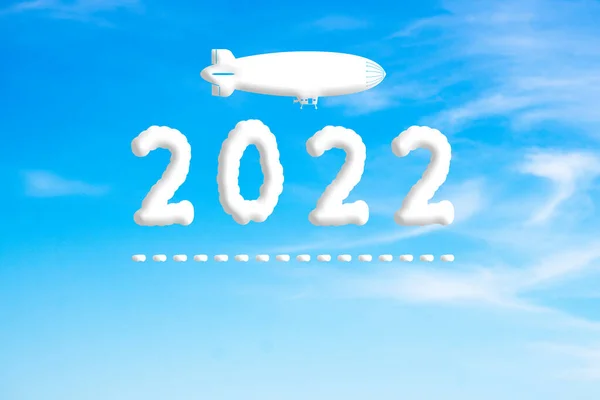 Gelukkig Nieuwjaar 2022 Concept Wolk Tekening Door Blimp Blauwe Lucht — Stockfoto