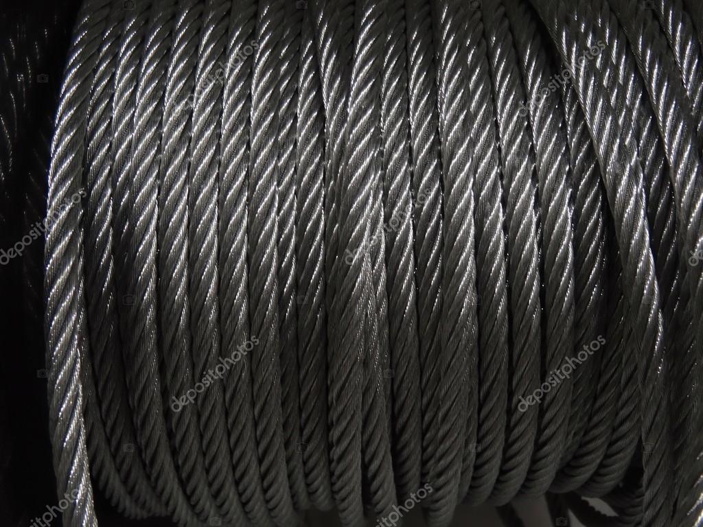 Bobbin of iron wire rope on the showcase at metal ware shop — Stock ...