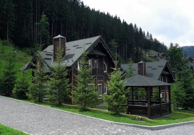 Ahşap ev ve pavilion stok fotoğraf önünde taş yol