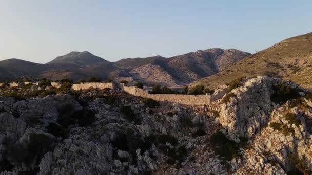 Vol Vidéo Aérienne Dessus Vieilles Ruines Mur Forteresse — Video