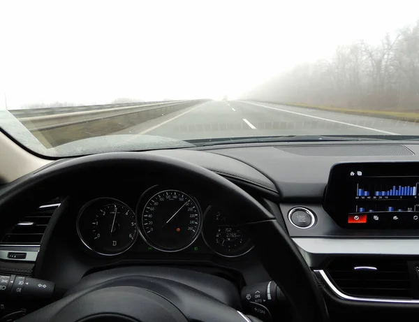 Fog Highway View Car — Stock Photo, Image