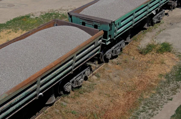 Carruajes Mercancías Abiertos Cargados Piedras Trituradas — Foto de Stock