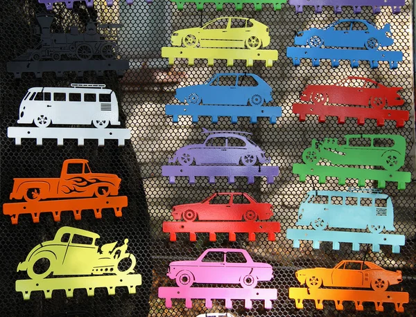 Handmade Clothing Rack Colorful Vehicle Figures — Stock Photo, Image