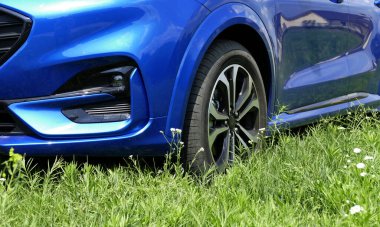 Çimenli bir çimenlikteki araba.