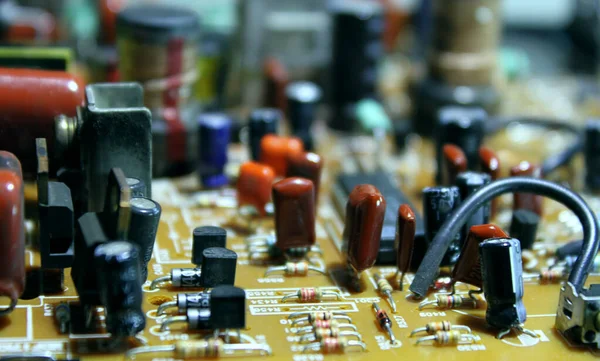 Variety Radio Parts Soldered Electronic Board Closeup — Stock Photo, Image