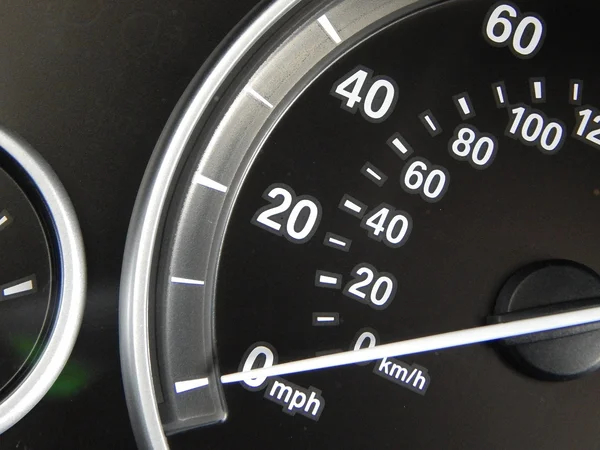 Car interior detailed. Speedometer on dashboard — Stock Photo, Image