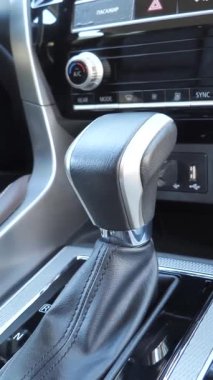 Arabanın iç demiryollarında deri döşemeli vites kutusu şekil değiştiren. Dikey video görüntüsü