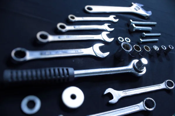Steel tools kit of wrenches and spanners — Stock Photo, Image