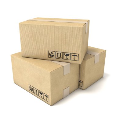 Yığın karton kutu. Küresel paketleri teslim kavramı, 3d