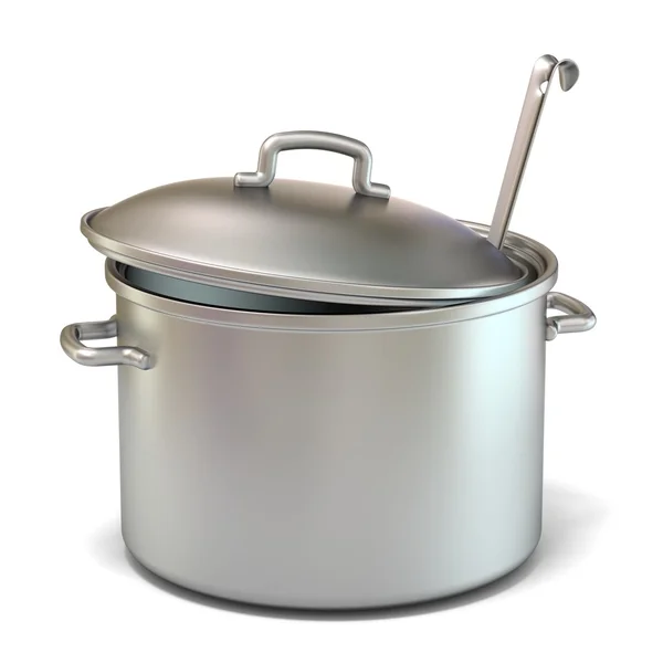 蒸煮锅用勺的钢。3d — 图库照片