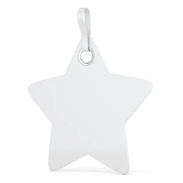 Beyaz plastik yıldız etiket. Dikey. 3D — Stok fotoğraf