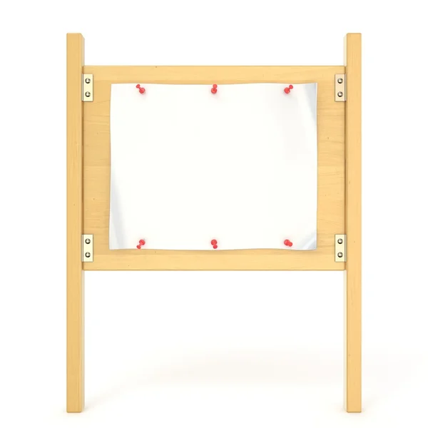 Placa de madeira com cartaz em branco e thumbtack vermelho. 3D — Fotografia de Stock