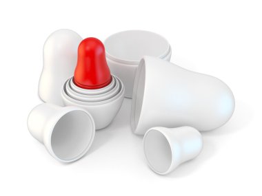 Beyaz boyasız açılan matryoshka bebekler ile kırmızı en küçük bir. 3D 