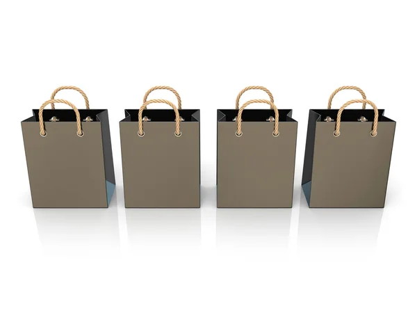 Cuatro, vacías, negras, bolsas de compras en blanco. 3D — Foto de Stock