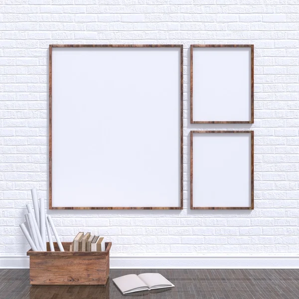 Sahte ahşap yay ile Sanat Atölyesi posterler çerçevelerde kadar tam eski kitaplar, 3d 