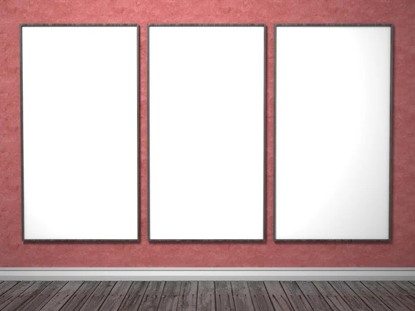 Drei Attrappen auf roter Wand, 3d — Stockfoto