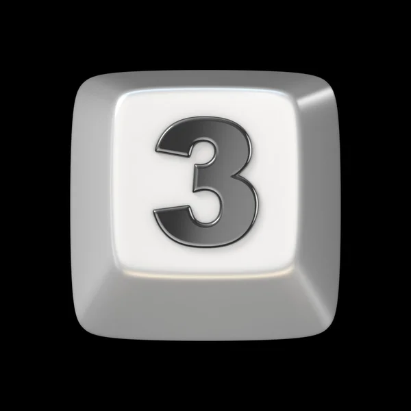 Computer keyboard key number THREE 3 3D — Stock Photo, Image