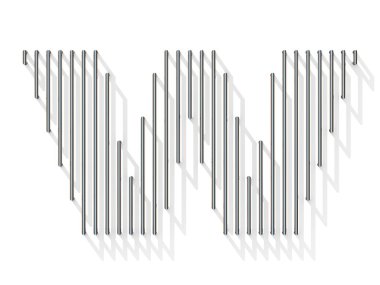 Gümüş, çelik tel yazı tipi. Harf W