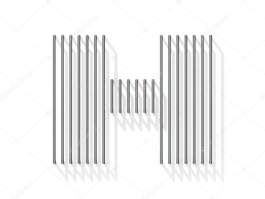 Silver, steel wire font. Letter H