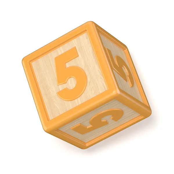 5-ös szám öt fa ábécé blokkok betűtípus forgatni. 3D — Stock Fotó