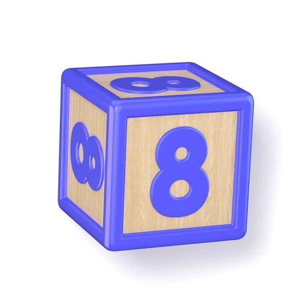 Number 8 EIGHT wooden alphabet blocks font rotated. 3D — Stock Photo, Image